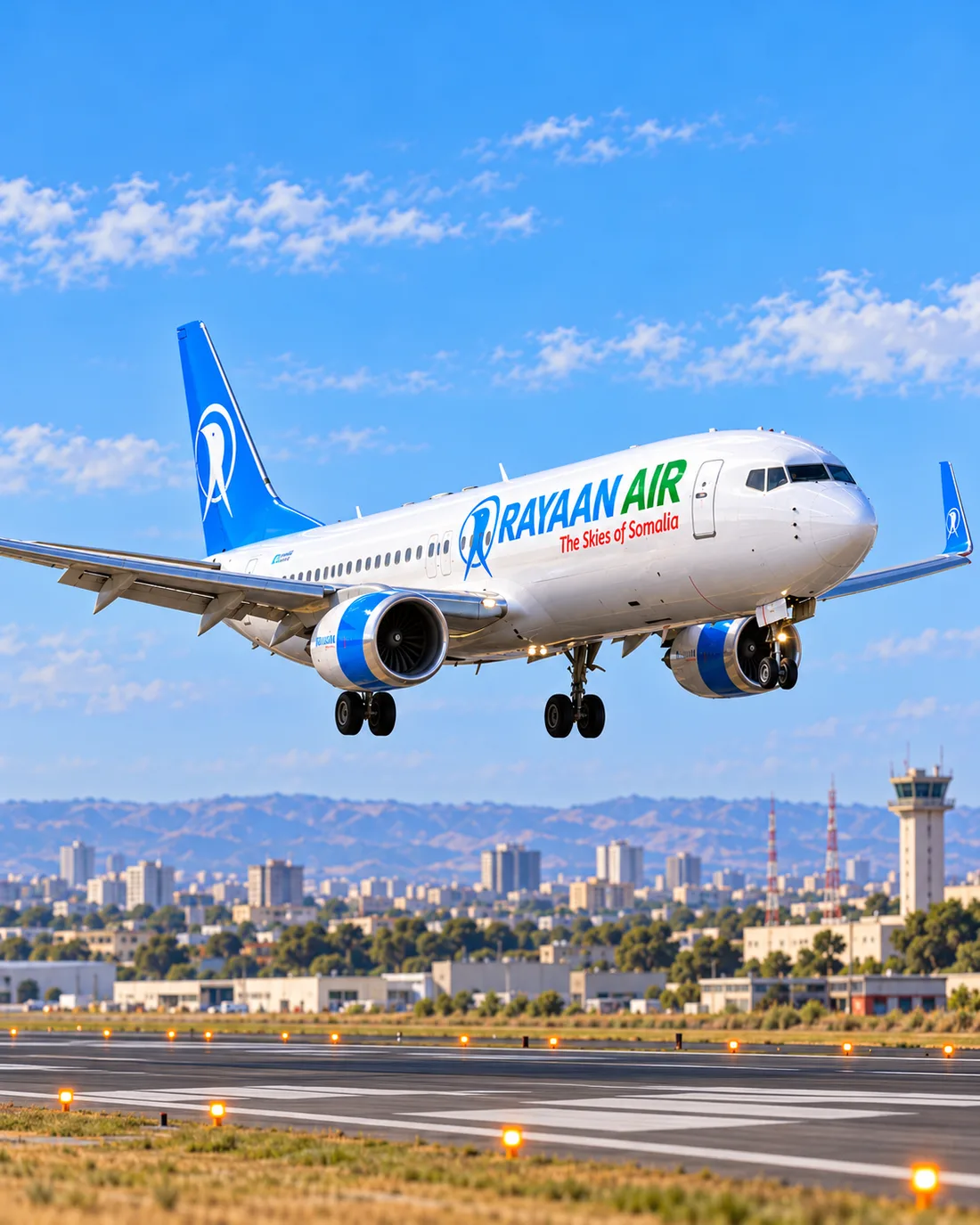 Illustration of a Rayaan Air aircraft approaching an airport