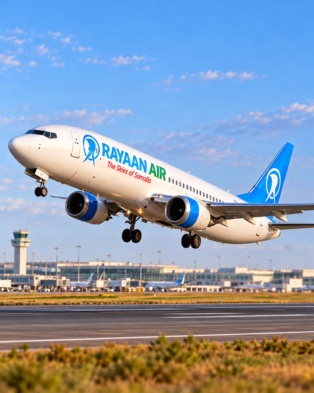 Illustration of a Rayaan Air aircraft taking off